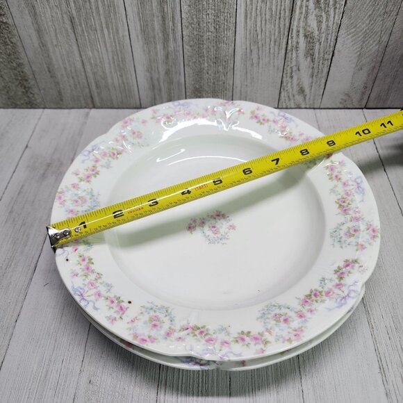 Vintage Bassett Limoges Dinner Plates White Pink Flower Austria 9.5 in Set Of 2 - Picture 7 of 7